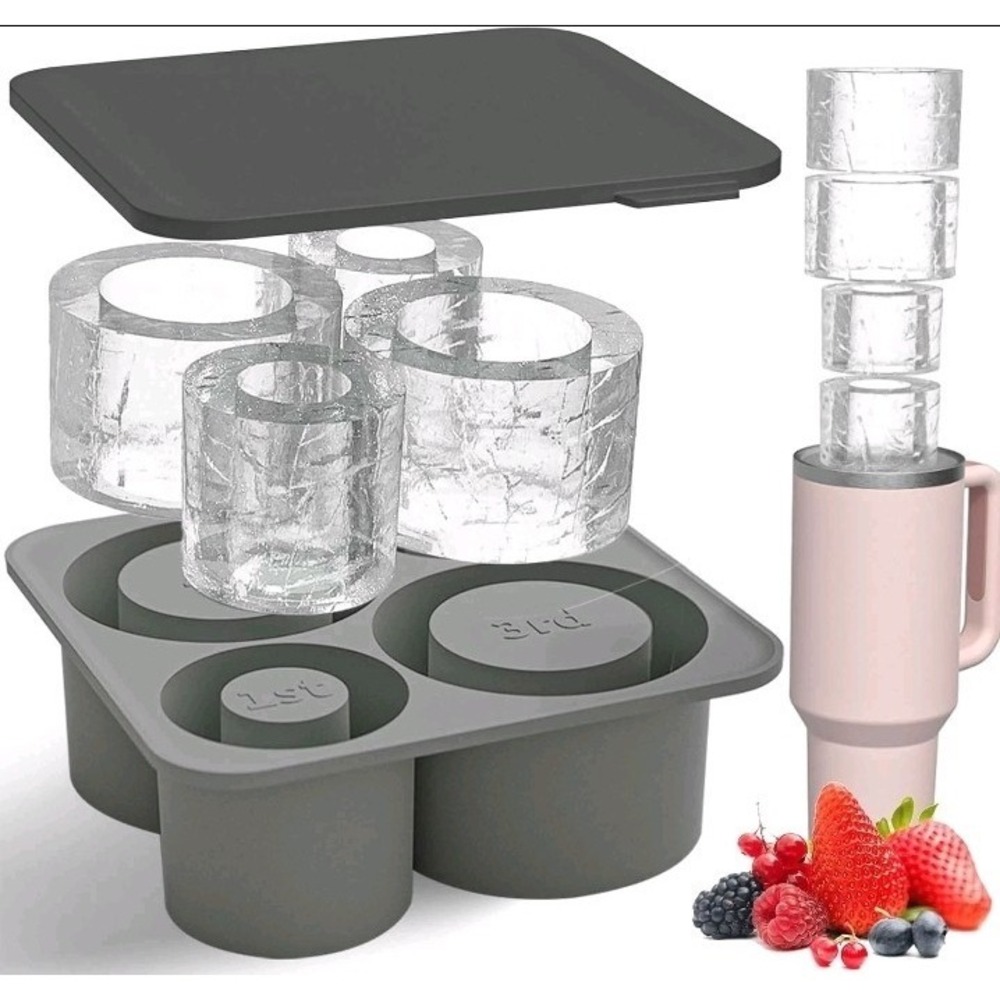Ice Ring Cube for Tumbler Cup 20oz 30oz 40oz Silicone Ice Cylinder Molds W/ Lid